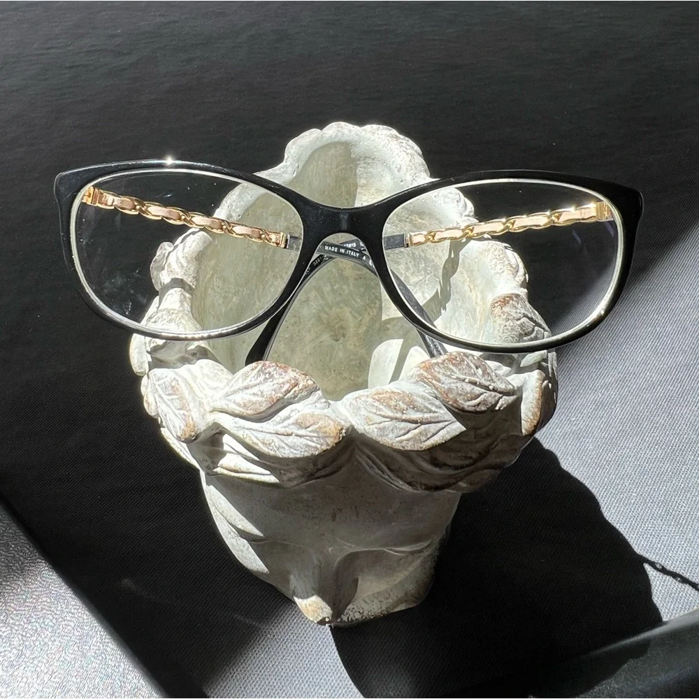 CHANEL 3221-Q Beige Leather Glasses Frames Chain Link EUC Italy Emma Watson